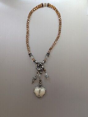 Maya Champagne Bead Necklace with Silver Resin Heart Pendant
